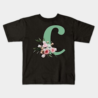 Letter C green with colorful flowers Kids T-Shirt